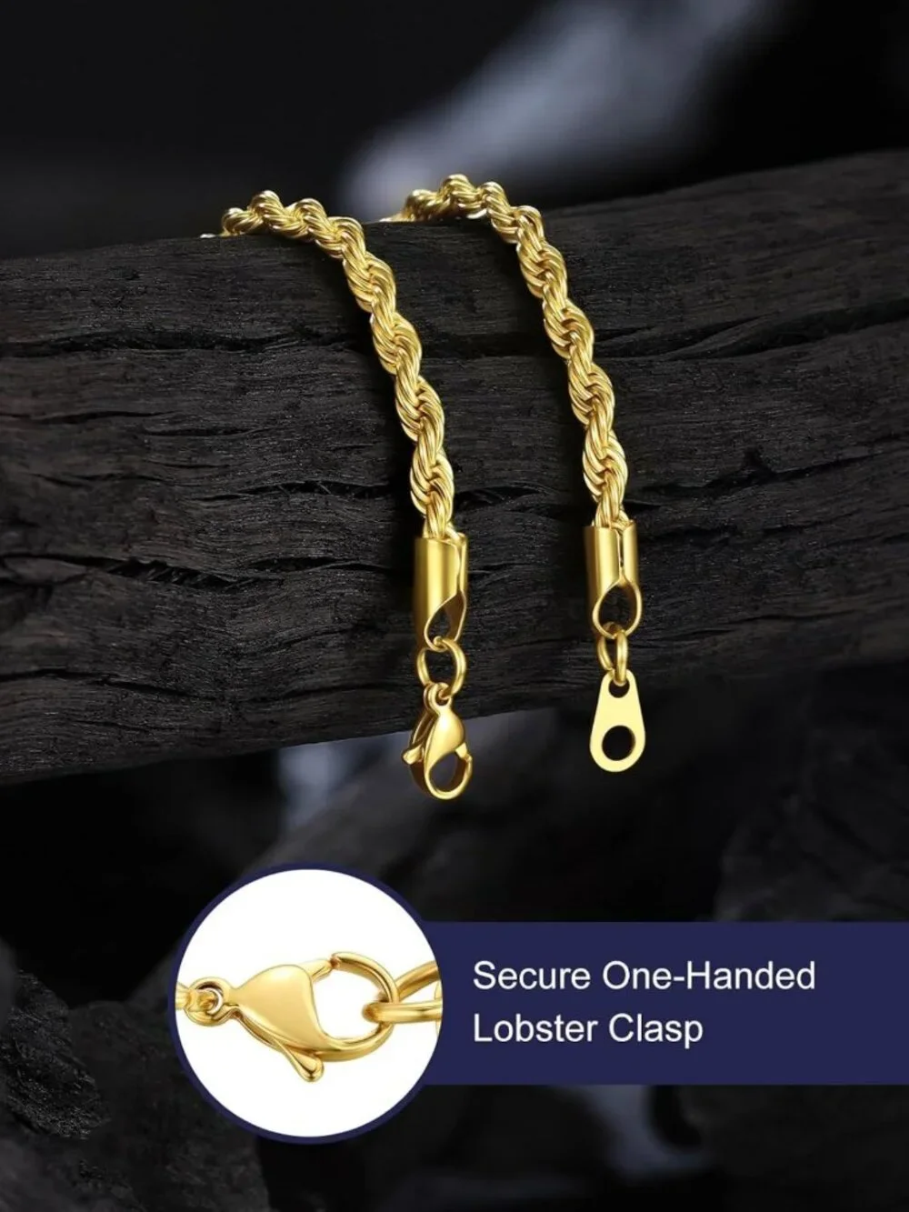 Waterproof Stainless Steel Twisted Rope Chain Bracelet - Adjustable Length